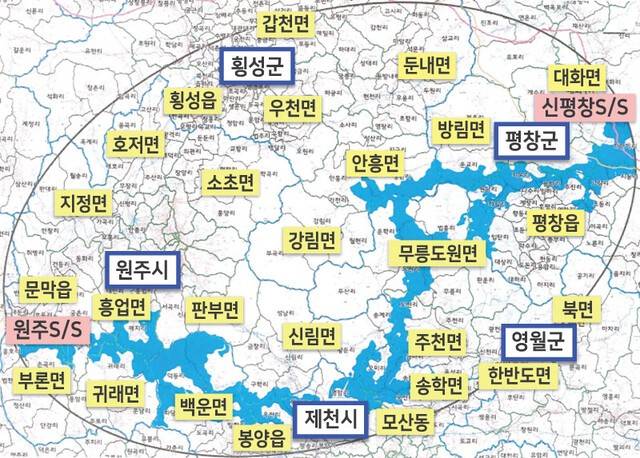 ▲ 한국전력이 확정한 신평창~신원주 송전선로  건설사업 경과대역 분석 결과