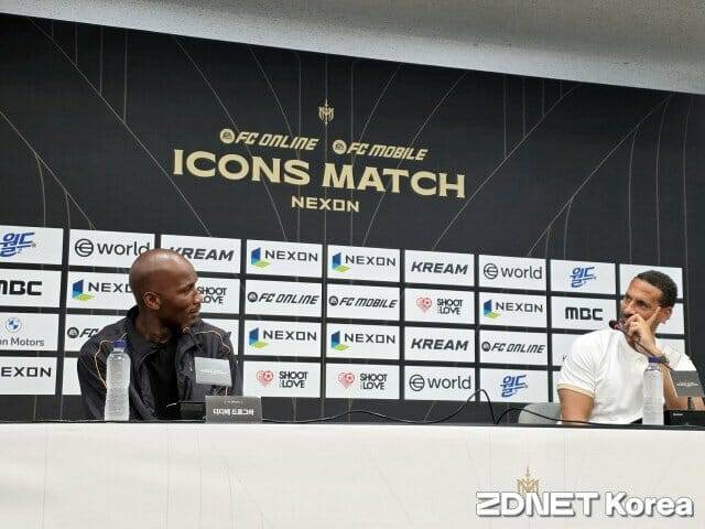 넥슨 아이콘매치 미디어데이에 나선 드로그바와 퍼디난드(사진 왼쪽부터)