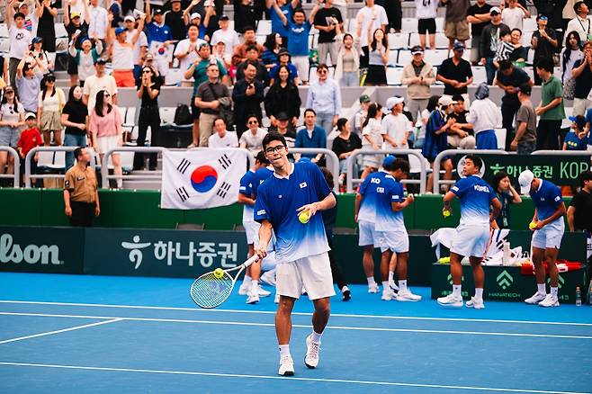 3단식에서 승리한 정현 [대한테니스협회 제공. 재판매 및 DB 금지]