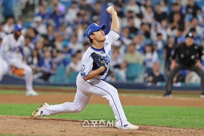 삼성 이승민이 13일 대구삼성라이온즈파크에서 열린 2025 KBO리그 KT전에서 역투하고 있다. 사진 | 삼성 라이온즈