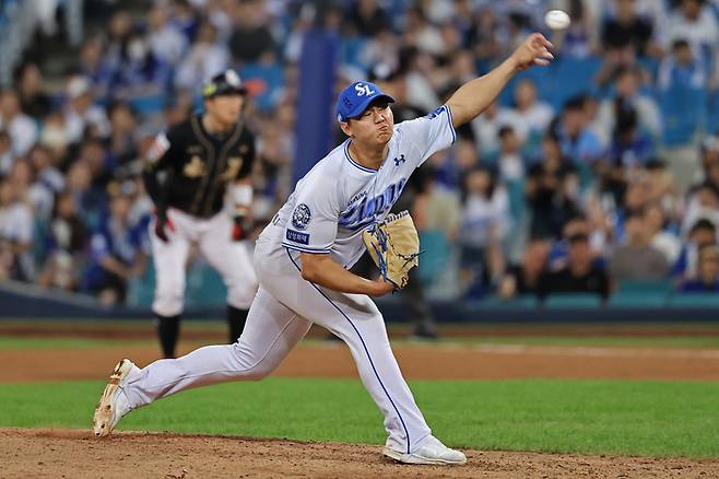 삼성 배찬승이 13일 대구삼성라이온즈파크에서 열린 2025 KBO리그 KT전에서 힘차게 공을 던지고 있다. 사진 | 삼성 라이온즈