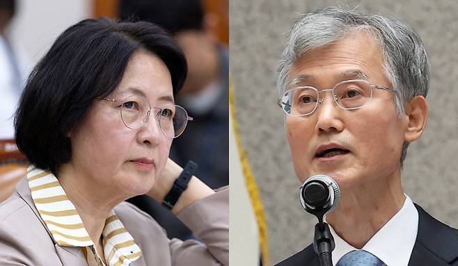 추미애 국회 법제사법위원장(왼쪽), 조희대 대법원장. 뉴스1