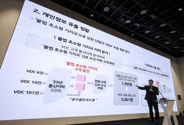 구재형 KT 네크워크기술본부장이 지난 11일 서울 종로구 KT 광화문빌딩 웨스트 사옥에서 열린 소액결제 피해에 대해 설명하고 있다.  박동욱기자 fufus@