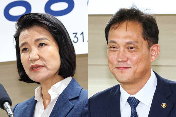▲왼쪽부터 이진숙 방통위원장, 김태규 전 방통위 부위원장. ⓒ연합뉴스