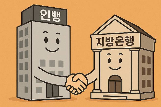 지방은행과 인터넷은행이 손잡은 '공동대출' 시장에 카카오뱅크와 케이뱅크가 합류한다./그래픽=챗GPT 생성이미지