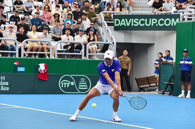 권순우의 12일 경기 모습.  [대한테니스협회 제공. 재판매 및 DB 금지]