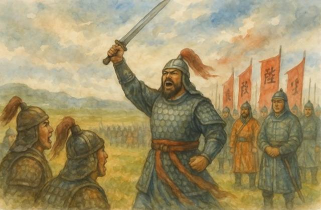 인공지능 AI가 그린 김유신 장군이 군사들을 독려하는 장면.