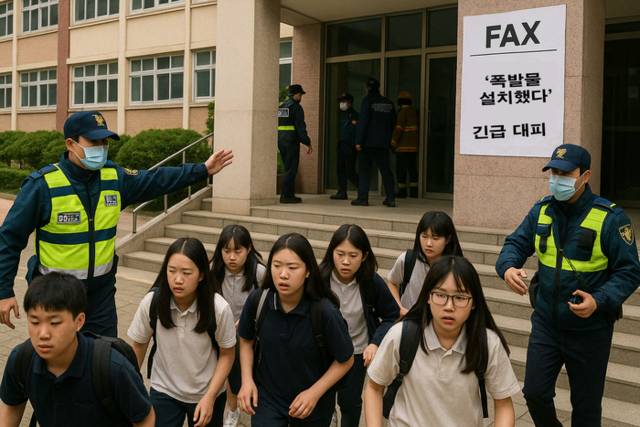 ▲ 폭발물 설치 협박 팩스에 학생들 긴급 대피 소동. 본 이미지는  기사의 이해를 돕기위해 생성형 AI를 활용해 제작했습니다.