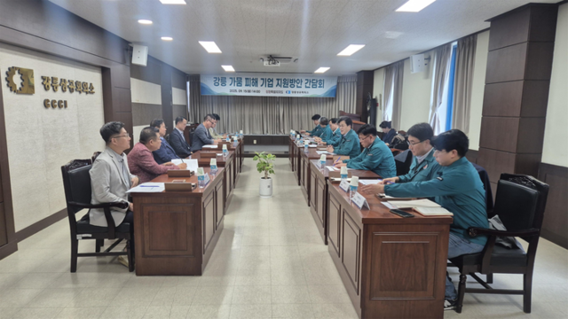 ▲ 강원도는 15일 강릉상공회의소에서 김광래 도 경제부지사, 나영진 상공회의소 회장 및 지역 기업인 등이 참석한 가운데 ‘강릉 가뭄 피해기업 지원 방안 간담회’를 개최했다. 강원도 제공