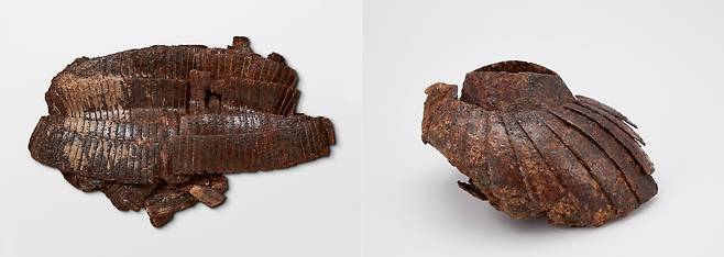 공주 공산성 출토 갑옷(왼쪽)과 투구 [국립공주박물관 제공. 재판매 및 DB 금지]