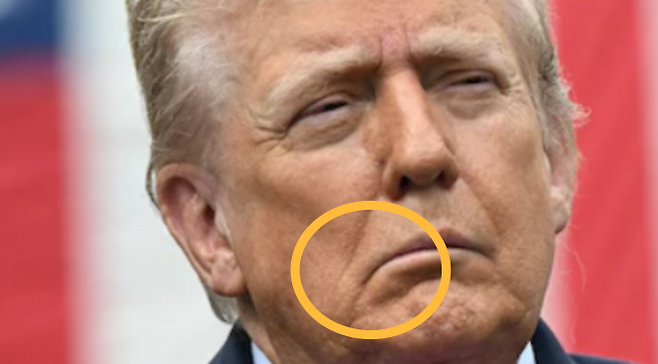 미국 현지시간으로 11일 미국 버지니아주(州) 알링턴에 있는 펜타곤에서 열린 9·11 테러 24주기 추모식에 참석한 트럼프 대통령. 오른쪽 입꼬리가 축 처진 모습이 역력하다. AFP 연합뉴스