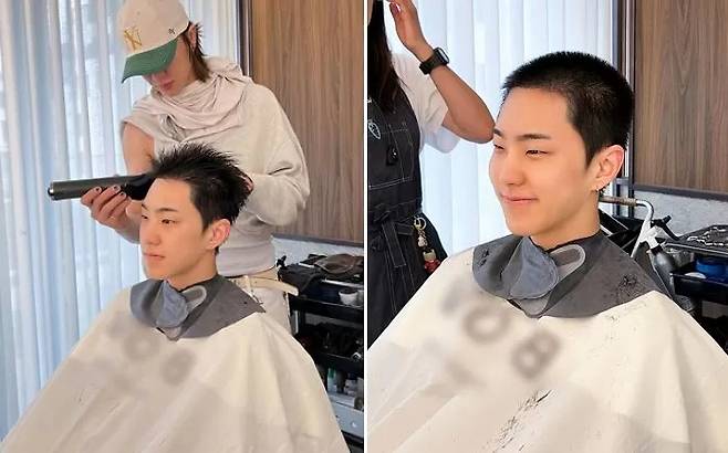 입대전 이발하는 모습을 공개한 호시. 사진 | 호시 SNS