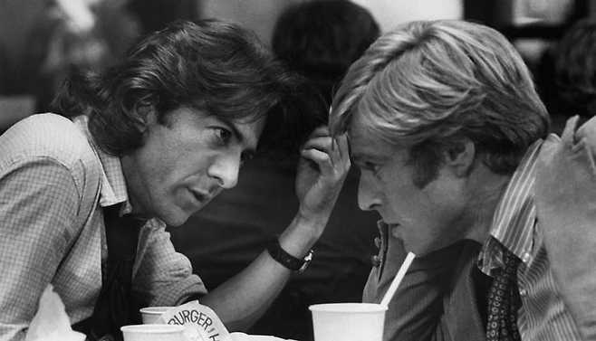 영화 ‘모두가 대통령의 사람들’에서 더스틴 호프만(왼쪽)과 로버트 레드포드. 게티이미지.