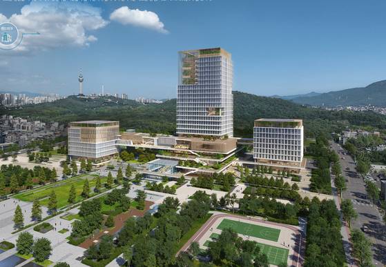 대구시 신청사 설계 공모 당선작으로 선정된 ‘FORETscape 숲이 깃든 문화청사’의 설계도. 지하 2층, 지상 24층, 연면적 11만8328.98㎡ 규모다. [사진 대구시]