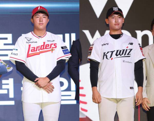 프로야구 ‘2026 신인 드래프트’ 1라운드에서 각각 SSG 랜더스와 KT 위즈의 지명을 받은 대구고 김민준(왼쪽)과 전주고 박지훈. 연합뉴스