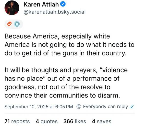 ▲ 지난 10일 캐런 아티아가 소셜미디어 블루스카이에 올린 글.