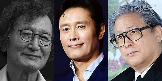 ‘최고령 현역’ 정지영 감독·배우 이병헌·박찬욱 감독. 사진 I아우라픽처스, 스타투데이DB