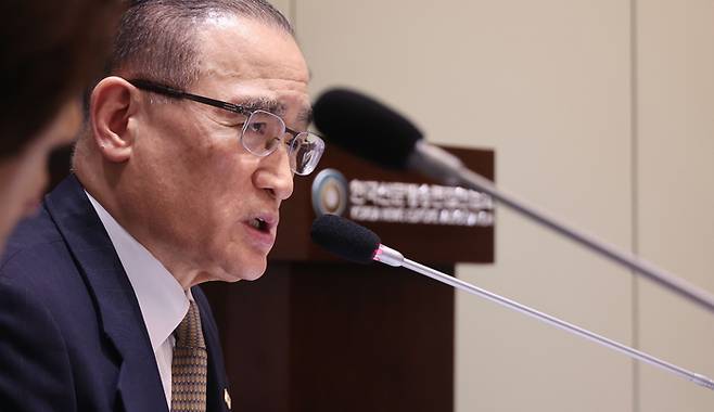 17일 프레스센터에서 ‘편집인협회 초천 위성락 국가안보실장 간담회’가 열린 가운데 위실장이 발언하고 있다. [이승환 기자]