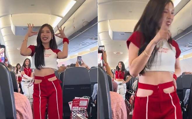 기내에서 춤을 추는 에어아시아 승무원들 [사진 출처 = 틱톡 캡처]