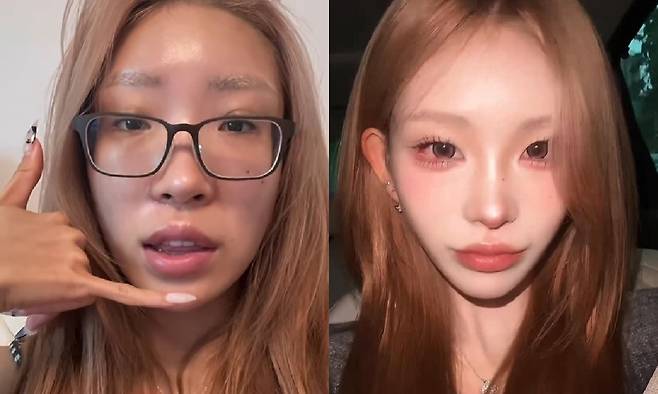 최준희가 화장 전, 후 모습을 공개해 눈길을 끌었다. 최준희 SNS 캡처