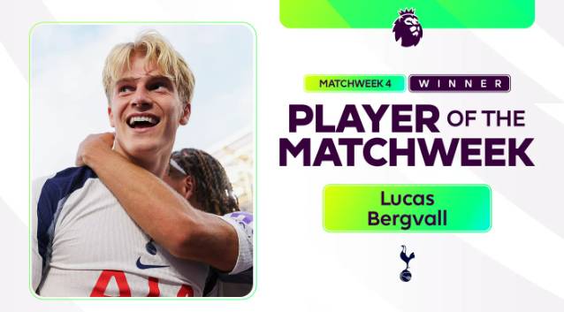 2025~2026시즌 잉글랜드 프리미어리그(EPL) 4주차 최우수 선수로 선정된 루카스 베리발. /사진=잉글랜드 프리미어리그(EPL) 공식 사무국 갈무리