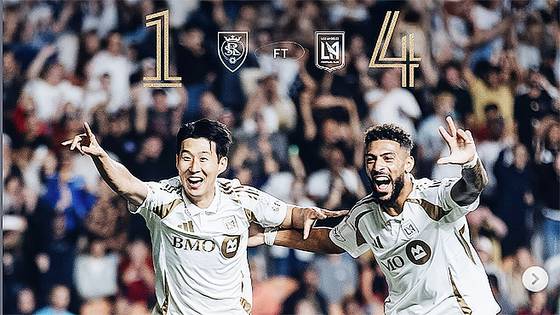 해트트릭을 자축하는 손흥민(왼쪽). 사진 LAFC 인스타그램