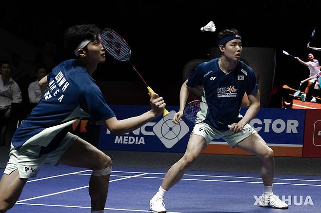 [자카르타=신화/뉴시스] 배드민턴 남자복식 서승재(오른쪽)-김원호 조. 2025.06.08.