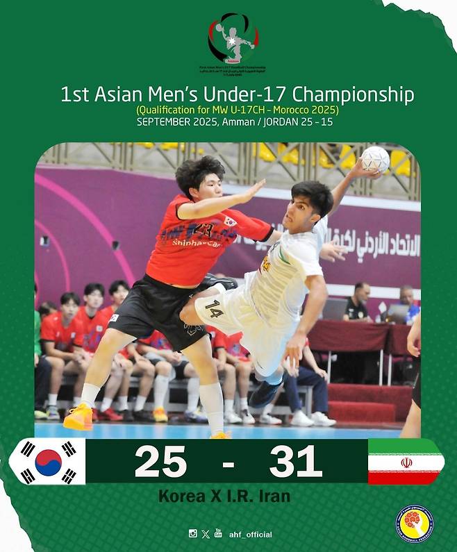 한국과 이란의 경기 결과 [아시아 핸드볼연맹 소셜 미디어 사진. 재판매 및 DB 금지]