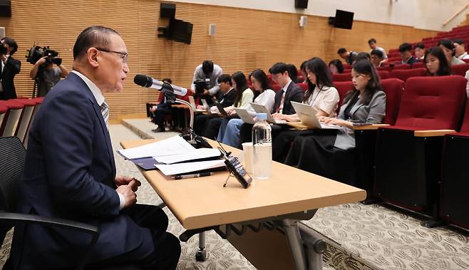 위성락 국가안보실장이 19일 서울 용산 대통령실 청사에서 열린 대통령 UN총회 순방일정 관련 기자간담회에서 발언하고 있다. 사진=뉴스1