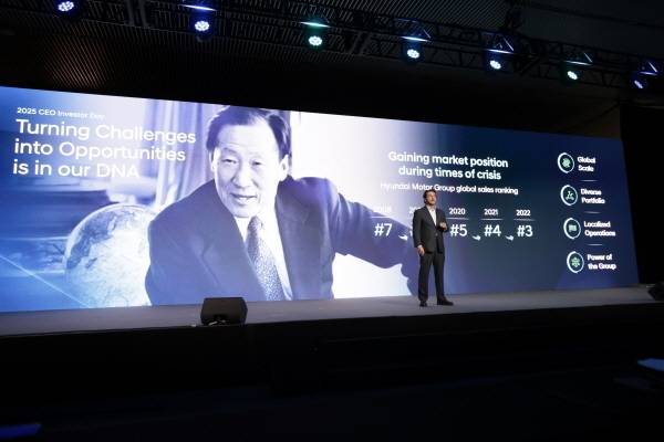 호세 무뇨스 현대자동차 대표이사(CEO) 사장이 ‘2025 현대차 CEO 인베스터 데이’에서 발표하고 있다 [사진 제공=현대차그룹]
