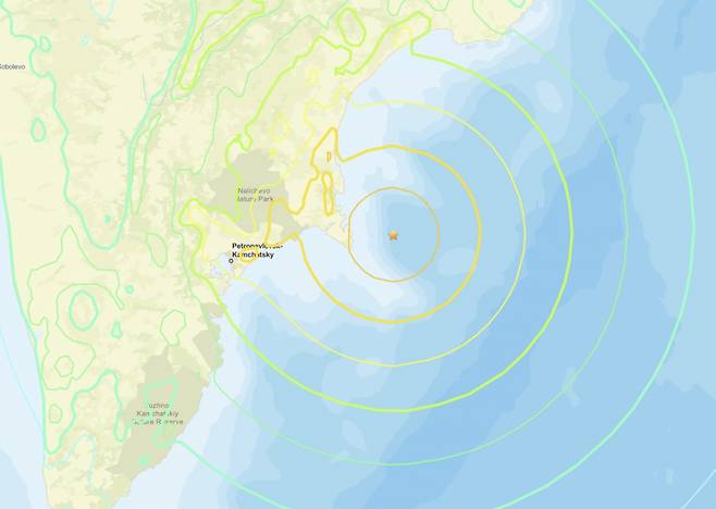 19일 러시아 캄차가반도의 규모 7.8 지진 발생 위치 /사진=미국 지질조사국(USGS)
