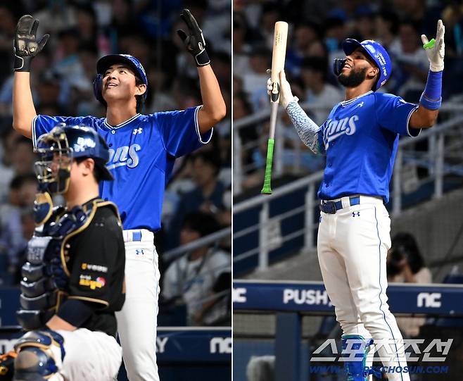 삼성 팬들 가슴을 뜨겁게 만든 구자욱과 디아즈의 '닮은꼴' 세리머니. 창원=허상욱 기자