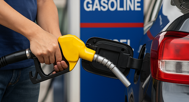 전국 기름값 보합세를 상징적으로 보여주는 주유소 현장 이미지.