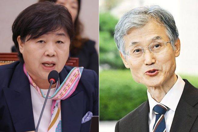 조희대 대법원장의 이른바 '대선 개입 회동 의혹'을 국회에서 처음 제기한 서영교 더불어민주당 의원(왼쪽)과 회동 의혹을 전면 부인한 조 대법원장(오른쪽). 연합뉴스 및 이한형 기자