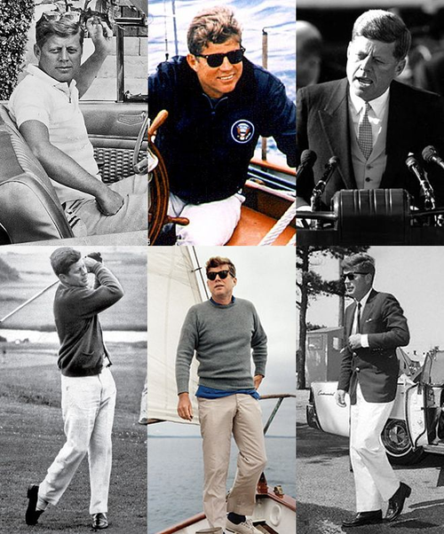 아이비 룩의 대표주자로는  존 F. 케네디 제35대 미국 대통령을 빼놓을 수 없다. 재클린 케네디와 함께 탁월한 패션 감각으로 당대 패션 피플들을(어쩌면 지금까지도) 열광하게 했다. [시잔 출처=미국 국립문서기록관리청]