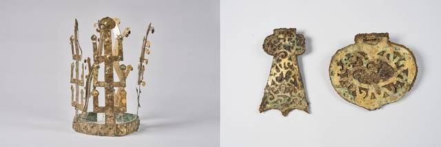 경북 경주 황오동 34호분 금동관, 황오동 100번지 유적 금동 비단벌레 장식 말띠드리개.