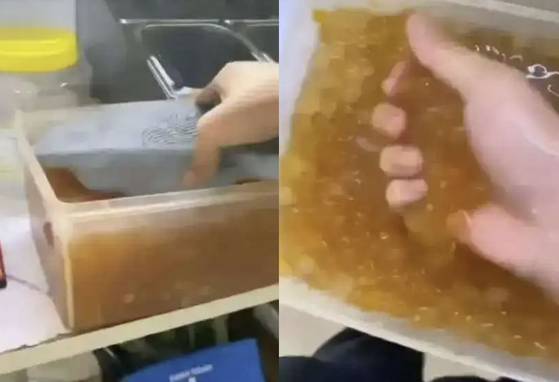 중국의 한 밀크티 가게 직원이 SNS에 올린 영상이 논란이 됐다. 사진 바이두 캡처