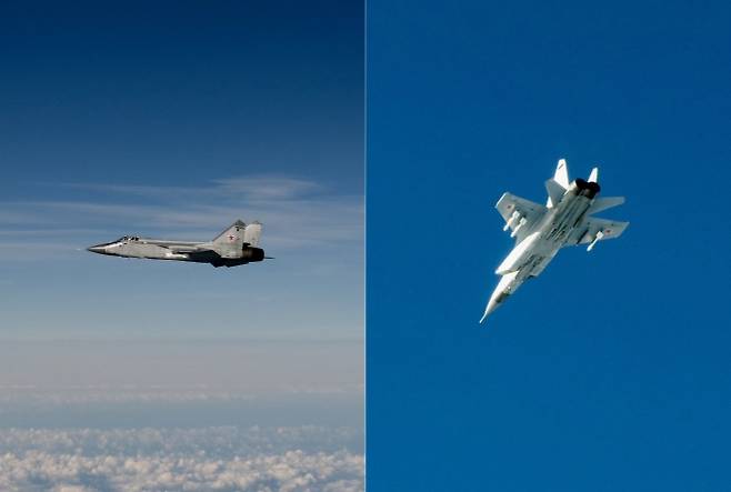 러시아 미그(MiG)-31 전투기. 최근 에스토니아 영공을 침범해 스웨덴 공군 JAS-39 전투기의 요격·감시를 받았다. 출처=엑스