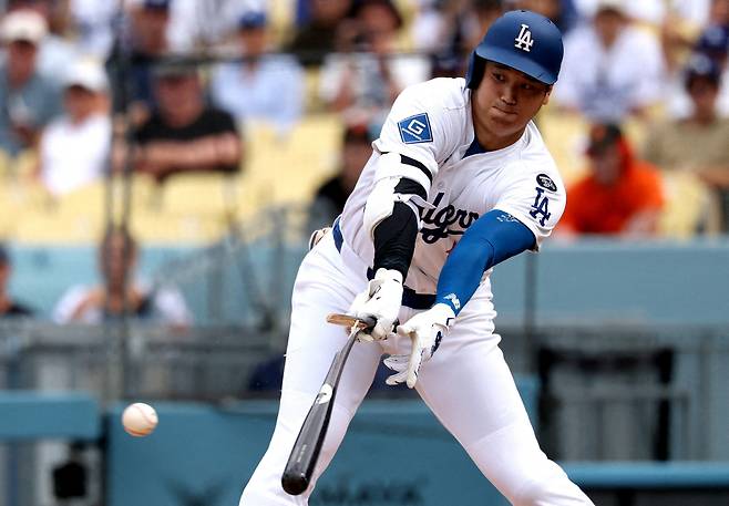 오타니 쇼헤이가 22일(한국시각) 샌프란시스코전에서 6회말 안타를 터뜨리고 있다. Imagn Images연합뉴스