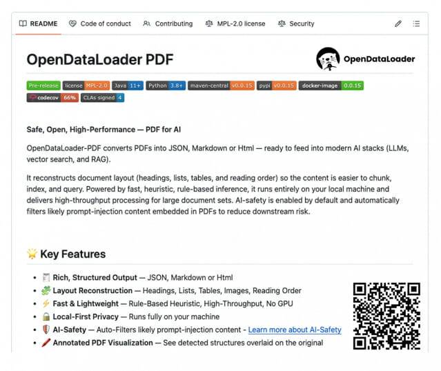 한컴이 공개한 오픈데이터로더 PDF 공식 깃허브 페이지 (사진=한컴)