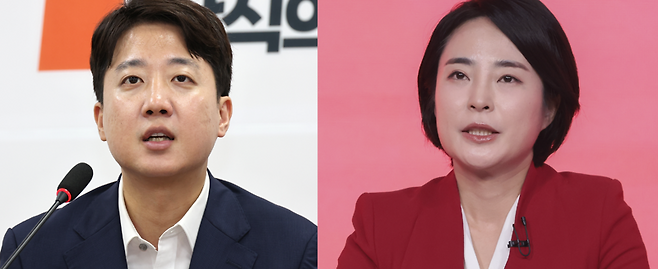 이준석 개혁신당 대표, 손수조 국민의힘 미디어대변인. 뉴시스