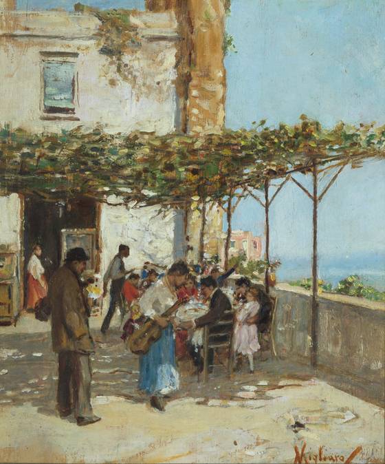 19세기 화가들은 나폴리 주민 일상을 화폭에 담았다. 빈첸초 밀리아로의 ‘야외 트라토리아’.