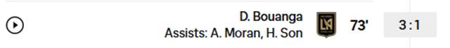 MLS 홈페이지는 손흥민, 앤드루 모란이 동시에 어시스트를 기록했다고 표시했다. /사진=MLS 홈페이지