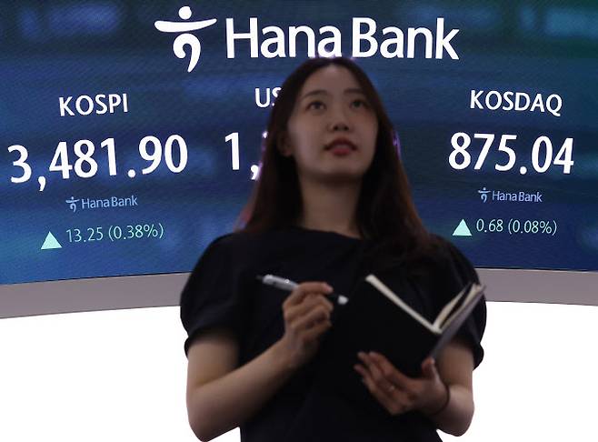 23일 오전 서울 중구 하나은행 본점 딜링룸 현황판에 코스피, 원·달러 환율, 코스닥 지수가 표시돼 있다. (사진=연합뉴스)