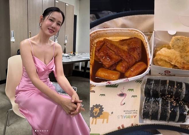 핑크 드레스로 감탄을 자아낸 뒤에야 손예진은 참았던 떡볶이를 먹었다. [사진=손예진 SNS]
