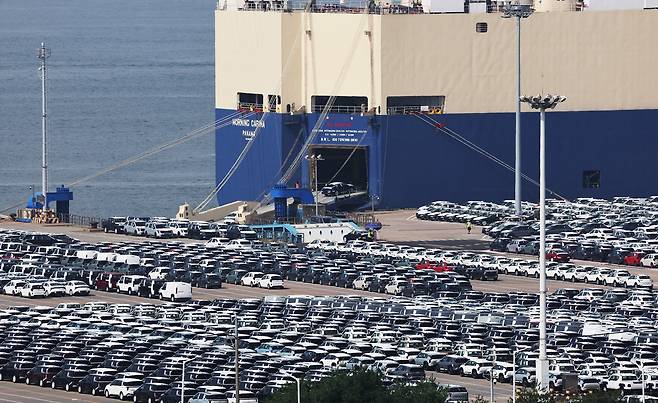 경기도 평택항에 수출용 자동차가 세워져 있는 모습. /연합뉴스