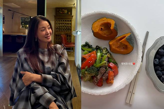 임신 8개월 째에도 몸무게가 총 4kg 정도만 늘었다고 밝힌 배우 이시영이 아침식단을 공개했다. /사진=배우 이시영 인스타그램
