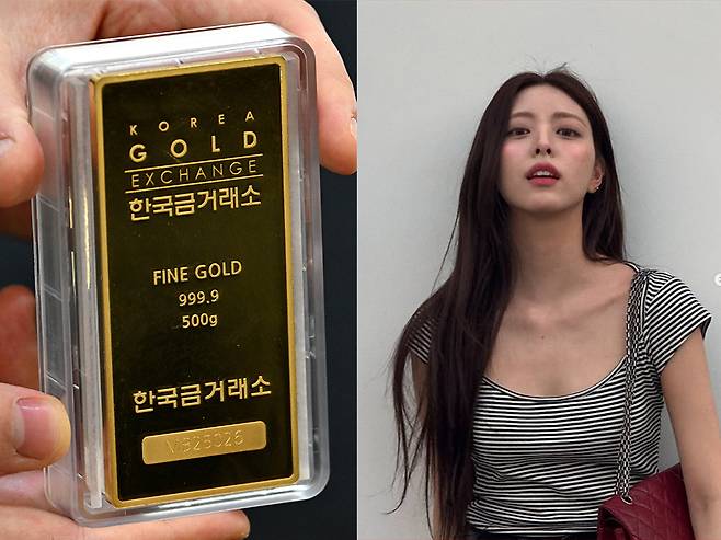 지난 2월 5일 오전 서울 종로구 한국금거래소에서 직원이 골드바 제품을 선보이고 있다.  그룹 있지(ITZY) 멤버 유나의 모습. [임세준 기자, 있지(ITZY) 유나 인스타그램 캡처]