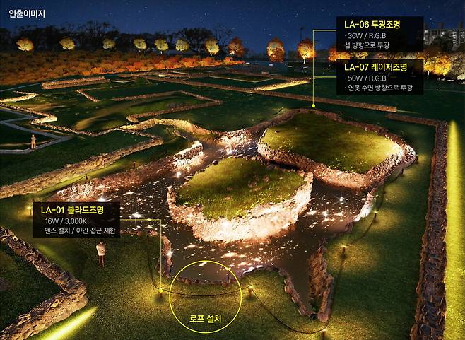&nbsp; 경주시 '구황동 원지' 야간 경관조명 연출 모습 ⓒ경주시