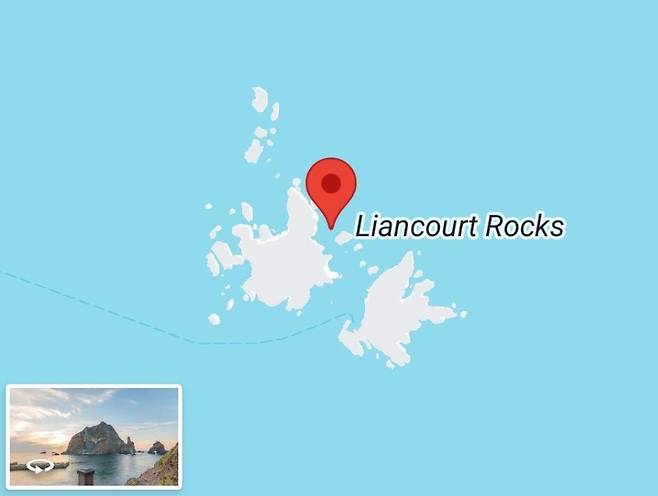 구글 지도에서 독도를 '리앙쿠르 암초'(Liancourt Rocks)로 표기한 이미지 [서경덕 교수 제공]
